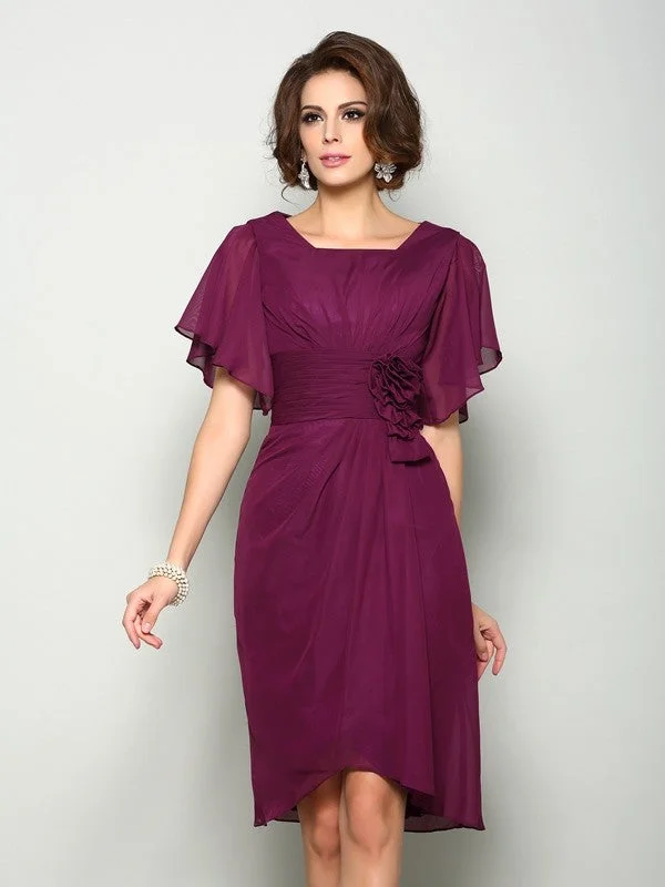 A-Line/Princess Square Hand-Made Flower Short Sleeves Short Chiffon Mother of the Bride Dresses TPP0007112 A-Line/Princess Square Hand-Made Flower Short Sleeves Short Chiffon Mother of the Bride Dresses TPP0007112