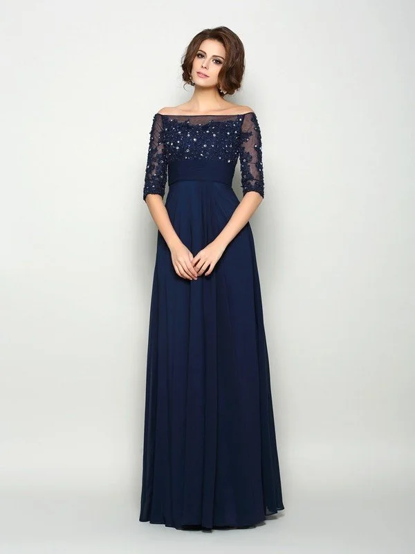 A-Line/Princess Off-the-Shoulder Beading 1/2 Sleeves Long Chiffon Mother of the Bride Dresses TPP0007036 A-Line/Princess Off-the-Shoulder Beading 1/2 Sleeves Long Chiffon Mother of the Bride Dresses TPP0007036