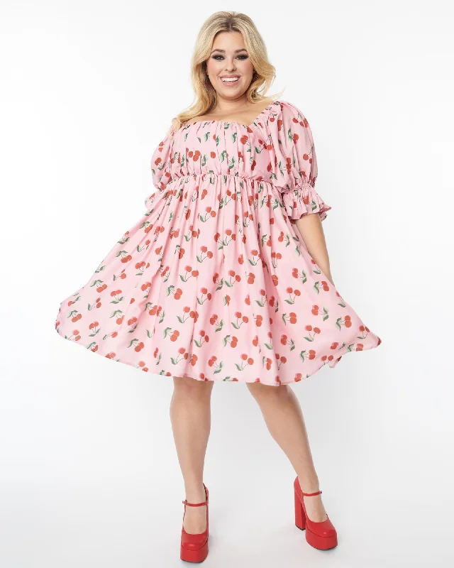 Smak Parlour Plus Size Pink & Cherries Love Interest Babydoll Dress | Pink & Cherries Smak Parlour Plus Size Pink & Cherries Love Interest Babydoll Dress | Pink & Cherries