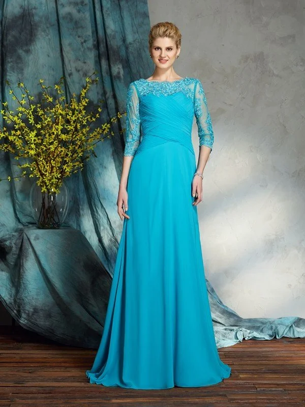 A-Line/Princess Bateau Applique 3/4 Sleeves Long Chiffon Mother of the Bride Dresses TPP0007256 A-Line/Princess Bateau Applique 3/4 Sleeves Long Chiffon Mother of the Bride Dresses TPP0007256