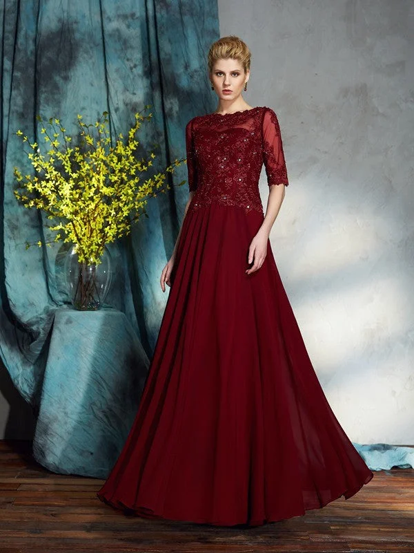 A-Line/Princess Bateau Applique 1/2 Sleeves Long Chiffon Mother of the Bride Dresses TPP0007128 A-Line/Princess Bateau Applique 1/2 Sleeves Long Chiffon Mother of the Bride Dresses TPP0007128