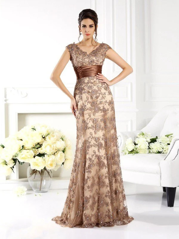 A-Line/Princess V-neck Ruffles Sleeveless Long Lace Mother of the Bride Dresses TPP0007035 A-Line/Princess V-neck Ruffles Sleeveless Long Lace Mother of the Bride Dresses TPP0007035