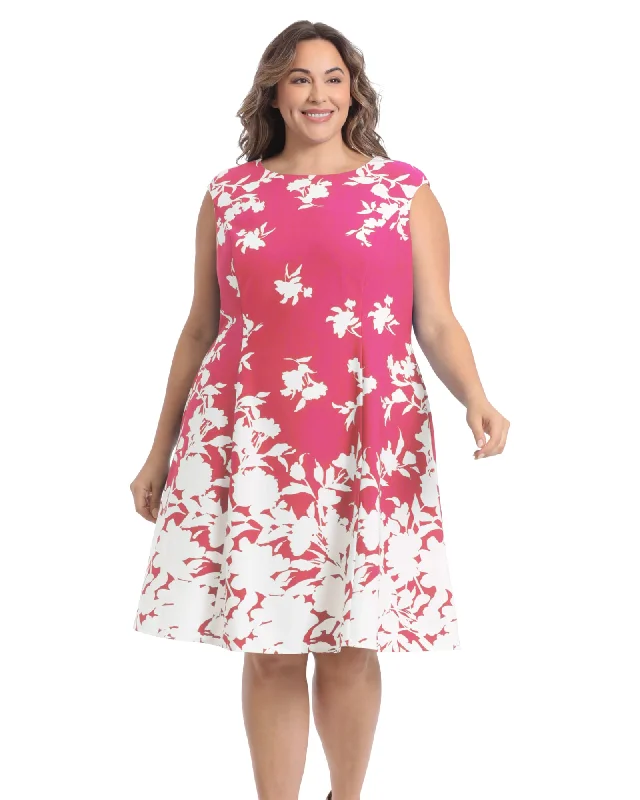 Monotone Floral Cap Sleeve Fit and Flare Dress | Cherry/Ivo