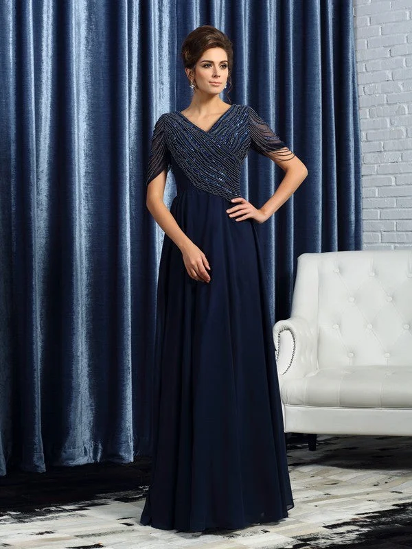A-Line/Princess V-neck Short Sleeves Long Chiffon Mother of the Bride Dresses TPP0007151 A-Line/Princess V-neck Short Sleeves Long Chiffon Mother of the Bride Dresses TPP0007151