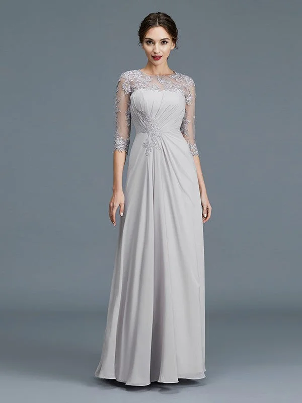 A-Line/Princess Scoop 3/4 Sleeves Chiffon Ruffles Floor-Length Mother of the Bride Dresses TPP0007068 A-Line/Princess Scoop 3/4 Sleeves Chiffon Ruffles Floor-Length Mother of the Bride Dresses TPP0007068