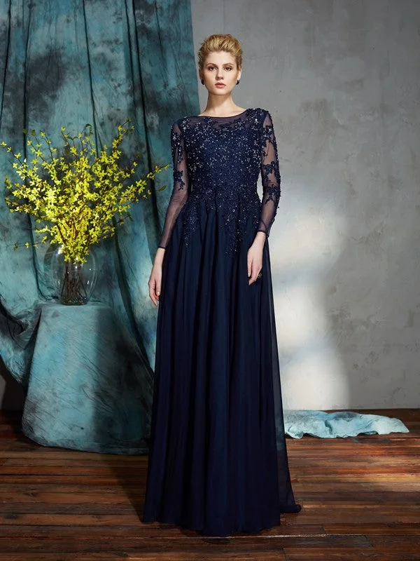A-Line/Princess Scoop Applique 3/4 Sleeves Long Chiffon Mother of the Bride Dresses TPP0007118 A-Line/Princess Scoop Applique 3/4 Sleeves Long Chiffon Mother of the Bride Dresses TPP0007118