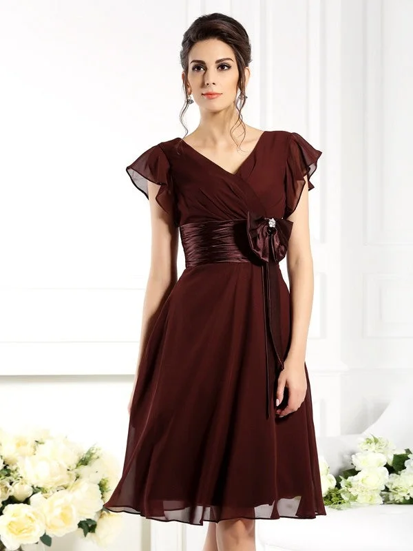 A-Line/Princess V-neck Bowknot Short Sleeves Short Chiffon Mother of the Bride Dresses TPP0007251 A-Line/Princess V-neck Bowknot Short Sleeves Short Chiffon Mother of the Bride Dresses TPP0007251