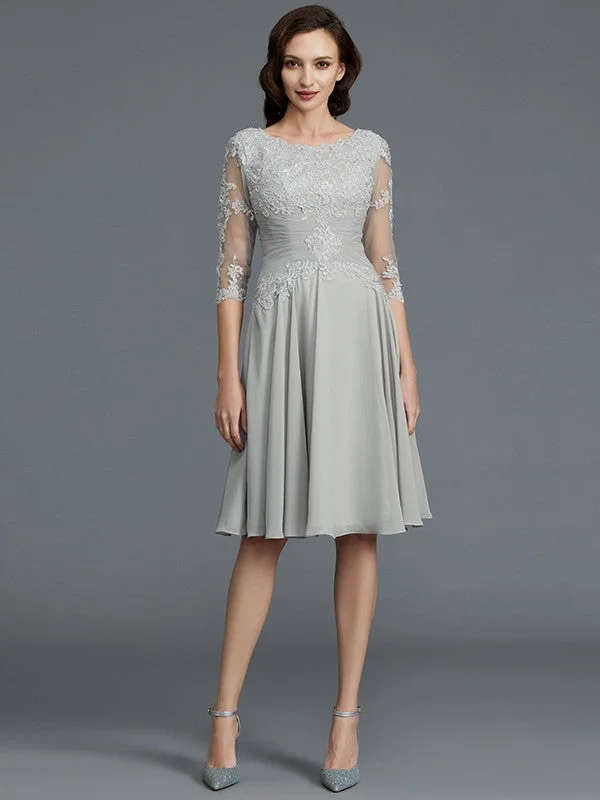 A-Line/Princess 1/2 Sleeves Scoop Knee-Length Applique Chiffon Mother of the Bride Dresses TPP0007299 A-Line/Princess 1/2 Sleeves Scoop Knee-Length Applique Chiffon Mother of the Bride Dresses TPP0007299