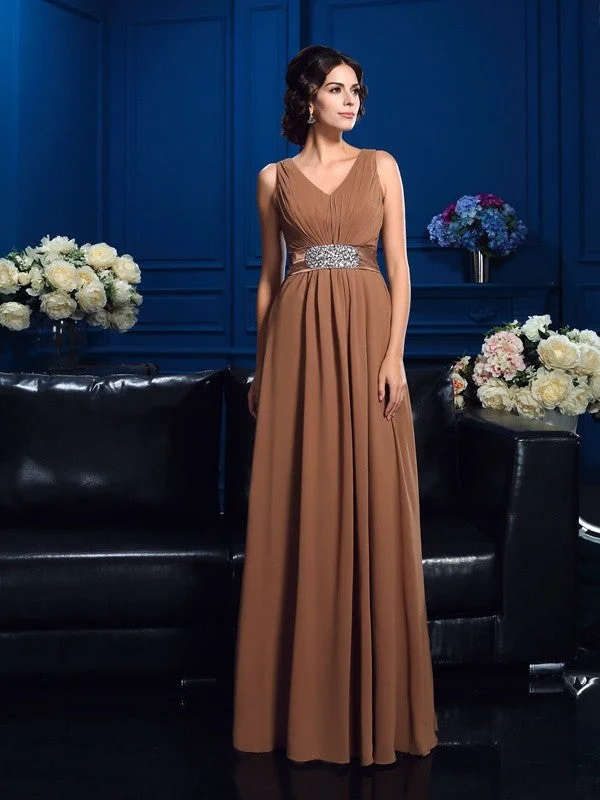 A-Line/Princess V-neck Pleats Sleeveless Long Chiffon Mother of the Bride Dresses TPP0007310 A-Line/Princess V-neck Pleats Sleeveless Long Chiffon Mother of the Bride Dresses TPP0007310