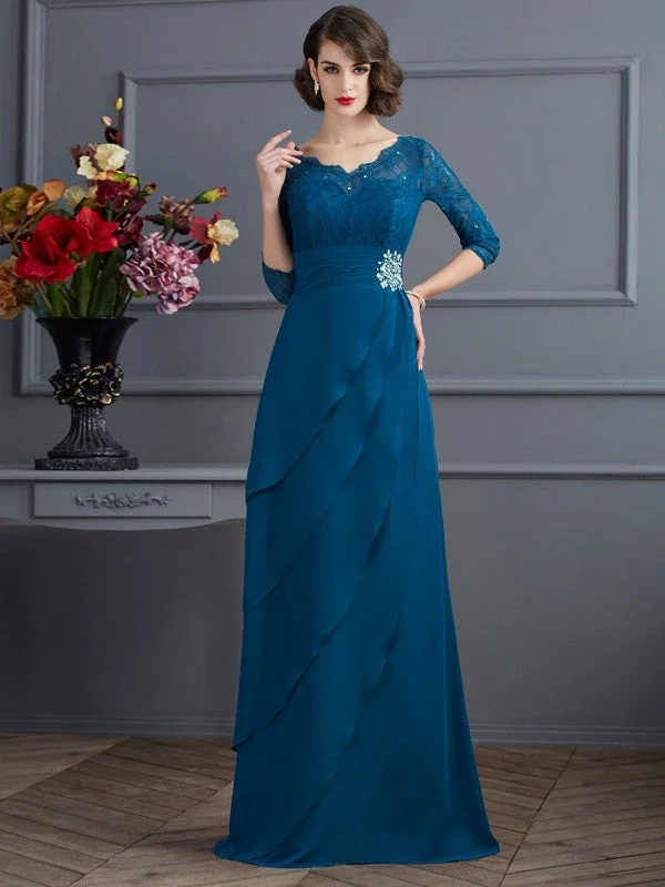 A-Line/Princess V-neck 3/4 Sleeves Long Chiffon Mother of the Bride Dresses TPP0007117 A-Line/Princess V-neck 3/4 Sleeves Long Chiffon Mother of the Bride Dresses TPP0007117