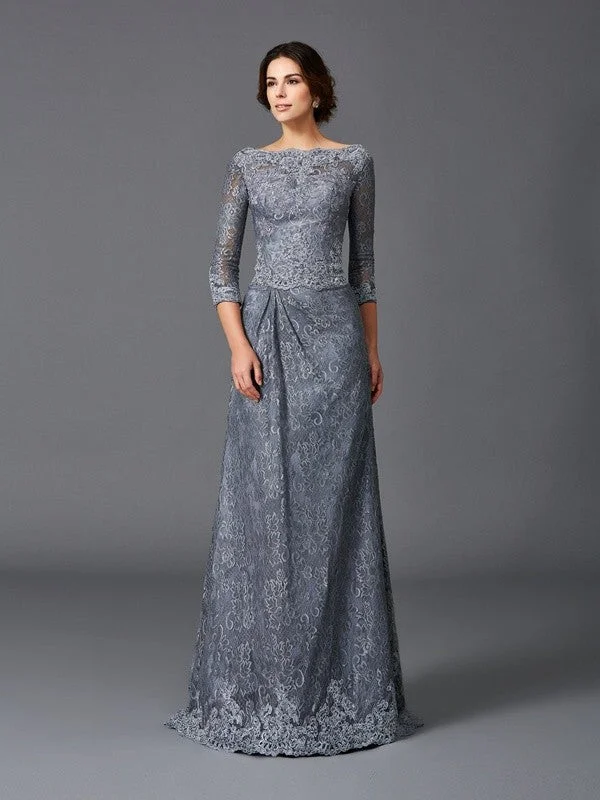 A-Line/Princess Bateau Lace 3/4 Sleeves Long Net Mother of the Bride Dresses TPP0007283 A-Line/Princess Bateau Lace 3/4 Sleeves Long Net Mother of the Bride Dresses TPP0007283