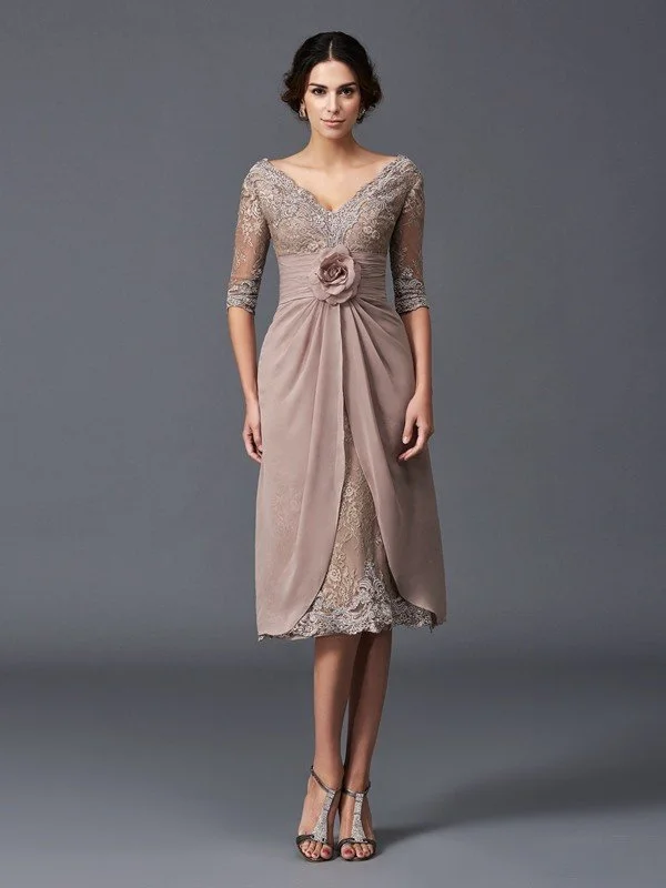 A-Line/Princess V-neck Hand-Made Flower 1/2 Sleeves Short Lace Mother of the Bride Dresses TPP0007039 A-Line/Princess V-neck Hand-Made Flower 1/2 Sleeves Short Lace Mother of the Bride Dresses TPP0007039