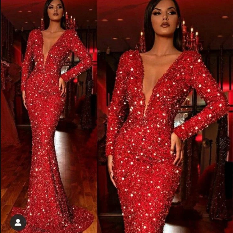 S4143F 2022 New High Quality Sexy Deep V Slim Fit Slim plus size elegant dresses women evening S4143F 2022 New High Quality Sexy Deep V Slim Fit Slim plus size elegant dresses women evening