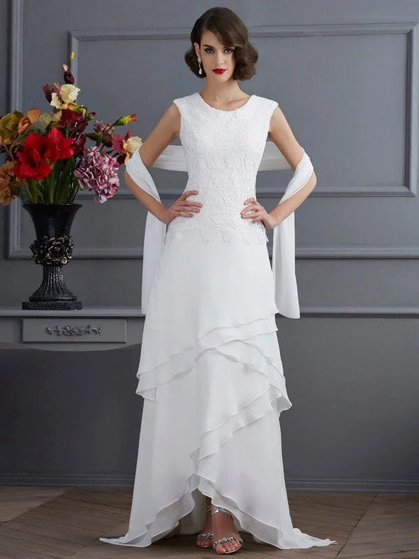 Sheath/Column Bateau Sleeveless Lace High Low Chiffon Mother of the Bride Dresses TPP0007129 Sheath/Column Bateau Sleeveless Lace High Low Chiffon Mother of the Bride Dresses TPP0007129