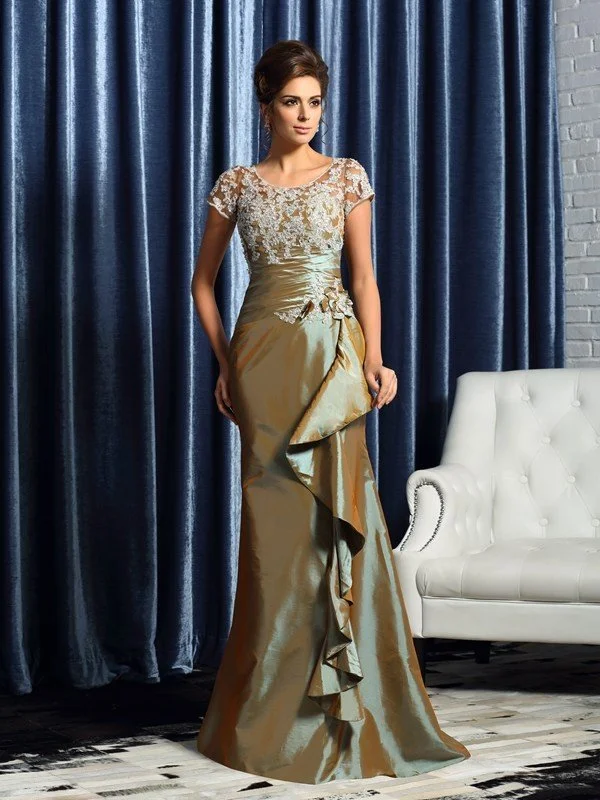 Trumpet/Mermaid Scoop Beading Short Sleeves Applique Long Taffeta Mother of the Bride Dresses TPP0007051 Trumpet/Mermaid Scoop Beading Short Sleeves Applique Long Taffeta Mother of the Bride Dresses TPP0007051