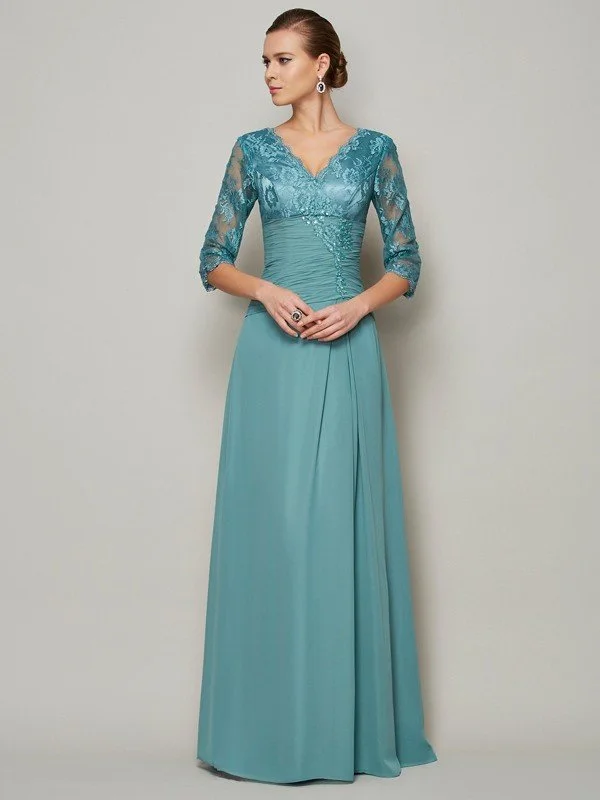 A-Line/Princess V-neck 3/4 Sleeves Lace Long Chiffon Mother of the Bride Dresses TPP0007274 A-Line/Princess V-neck 3/4 Sleeves Lace Long Chiffon Mother of the Bride Dresses TPP0007274
