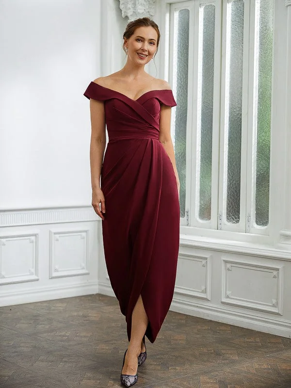 Marissa Sheath/Column Stretch Crepe Ruched Off-the-Shoulder Sleeveless Floor-Length Mother of the Bride Dresses STIP0020245 Marissa Sheath/Column Stretch Crepe Ruched Off-the-Shoulder Sleeveless Floor-Length Mother of the Bride Dresses STIP0020245