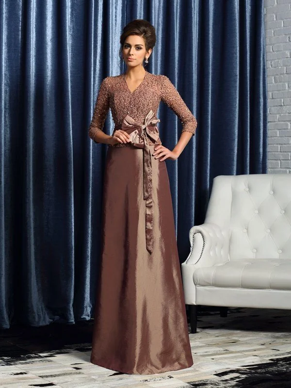 A-Line/Princess V-neck Bowknot 3/4 Sleeves Long Taffeta Mother of the Bride Dresses TPP0007216 A-Line/Princess V-neck Bowknot 3/4 Sleeves Long Taffeta Mother of the Bride Dresses TPP0007216