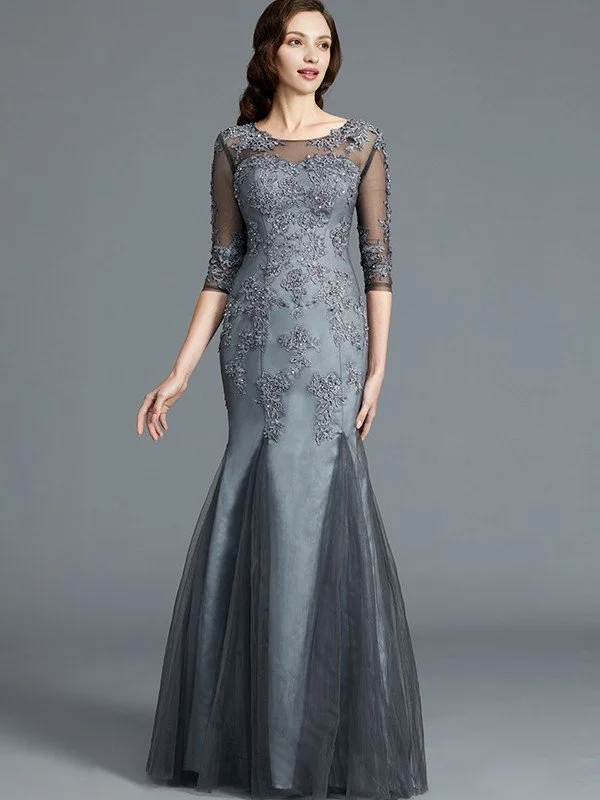 Sheath/Column Scoop Applique 1/2 Sleeves Tulle Floor-Length Mother of the Bride Dresses TPP0007147 Sheath/Column Scoop Applique 1/2 Sleeves Tulle Floor-Length Mother of the Bride Dresses TPP0007147