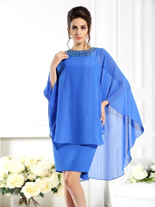 Sheath/Column Bateau 3/4 Sleeves Short Chiffon Mother of the Bride Dresses TPP0007181 Sheath/Column Bateau 3/4 Sleeves Short Chiffon Mother of the Bride Dresses TPP0007181