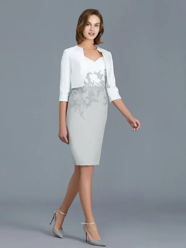 Sheath/Column V-neck 1/2 Sleeves Ruffles Chiffon Knee-Length Mother of the Bride Dresses TPP0007317 Sheath/Column V-neck 1/2 Sleeves Ruffles Chiffon Knee-Length Mother of the Bride Dresses TPP0007317