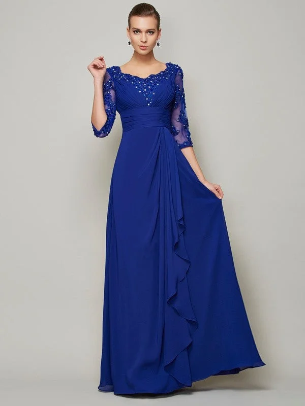 A-Line/Princess Scoop 3/4 Sleeves Lace Long Chiffon Mother of the Bride Dresses TPP0007067 A-Line/Princess Scoop 3/4 Sleeves Lace Long Chiffon Mother of the Bride Dresses TPP0007067