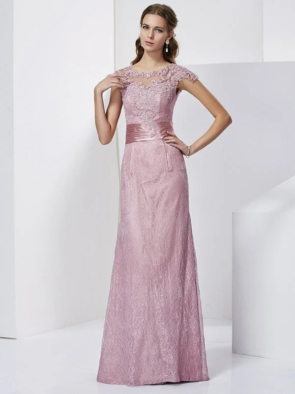 Sheath/Column High Neck Short Sleeves Lace Long Elastic Woven Satin Mother of the Bride Dresses TPP0007312 Sheath/Column High Neck Short Sleeves Lace Long Elastic Woven Satin Mother of the Bride Dresses TPP0007312