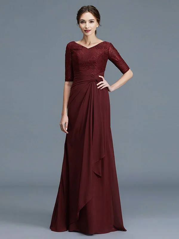 A-Line/Princess V-neck 1/2 Sleeves Ruffles Chiffon Floor-Length Mother of the Bride Dresses TPP0007046 A-Line/Princess V-neck 1/2 Sleeves Ruffles Chiffon Floor-Length Mother of the Bride Dresses TPP0007046