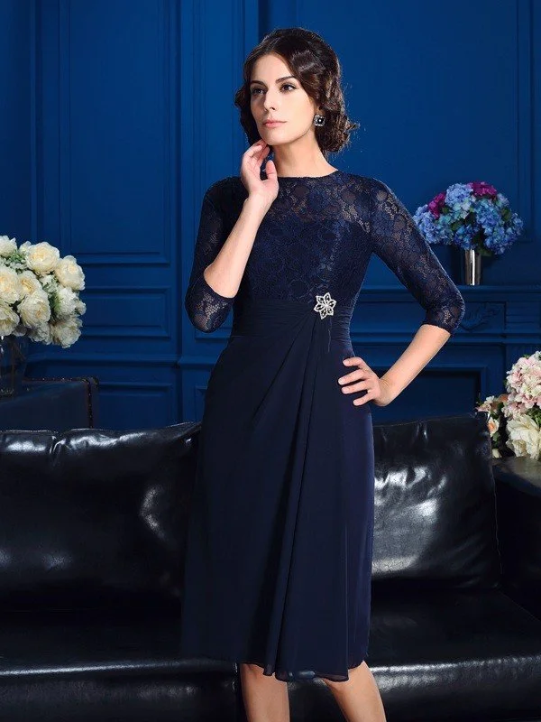 A-Line/Princess Jewel Lace 3/4 Sleeves Short Chiffon Mother of the Bride Dresses TPP0007070 A-Line/Princess Jewel Lace 3/4 Sleeves Short Chiffon Mother of the Bride Dresses TPP0007070