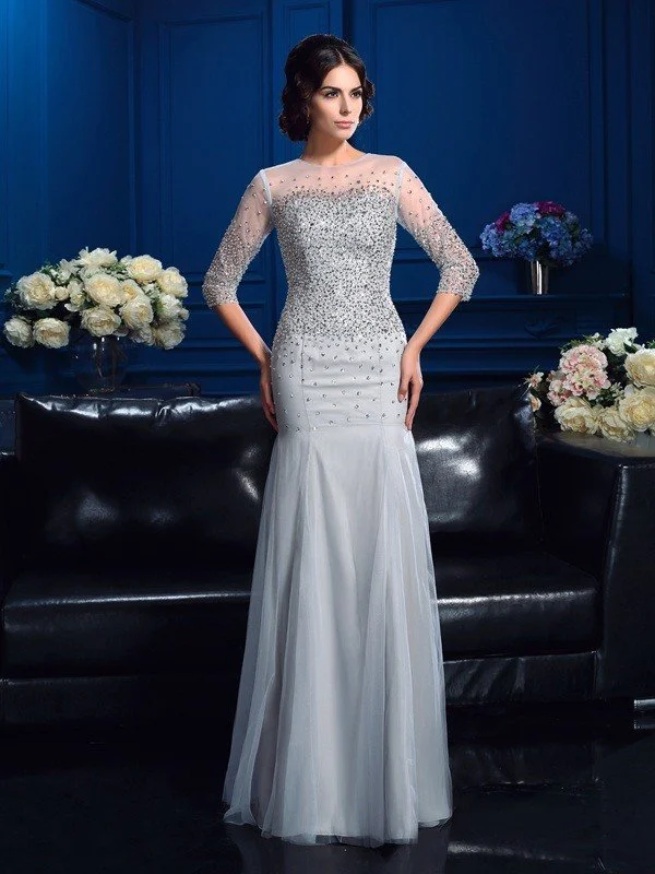 Sheath/Column Scoop Beading 3/4 Sleeves Long Net Mother of the Bride Dresses TPP0007137 Sheath/Column Scoop Beading 3/4 Sleeves Long Net Mother of the Bride Dresses TPP0007137
