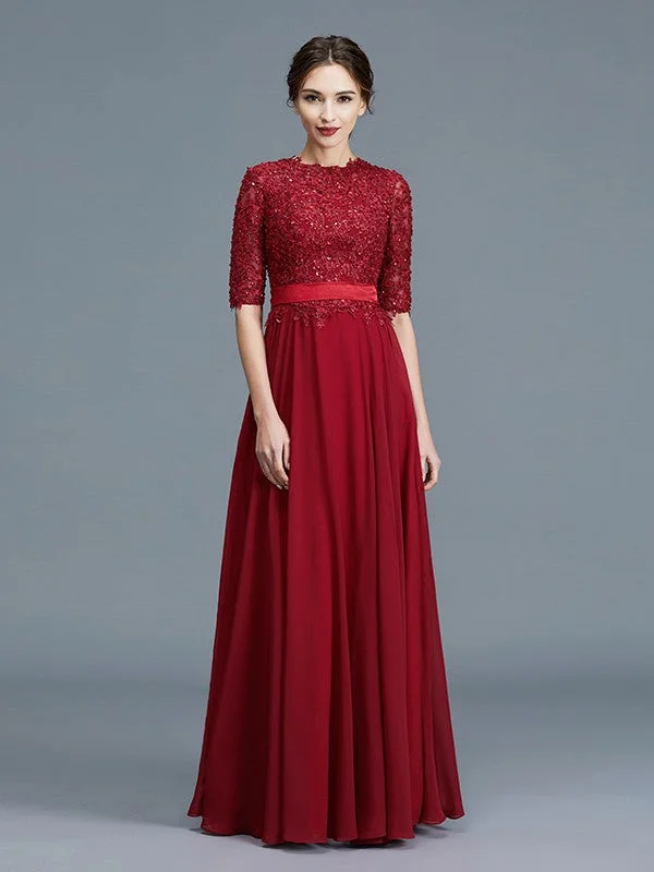 A-Line/Princess Scoop 1/2 Sleeves Chiffon Applique Floor-Length Mother of the Bride Dresses TPP0007199 A-Line/Princess Scoop 1/2 Sleeves Chiffon Applique Floor-Length Mother of the Bride Dresses TPP0007199