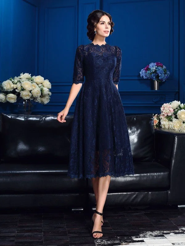 A-Line/Princess Jewel Lace 1/2 Sleeves Short Lace Mother of the Bride Dresses TPP0007091 A-Line/Princess Jewel Lace 1/2 Sleeves Short Lace Mother of the Bride Dresses TPP0007091