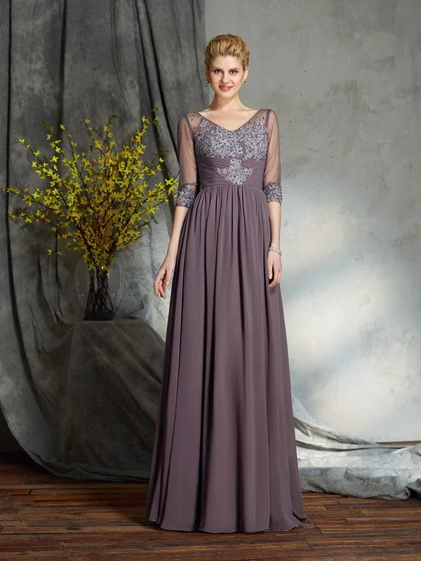 A-Line/Princess V-neck 1/2 Sleeves Long Chiffon Mother of the Bride Dresses TPP0007305 A-Line/Princess V-neck 1/2 Sleeves Long Chiffon Mother of the Bride Dresses TPP0007305