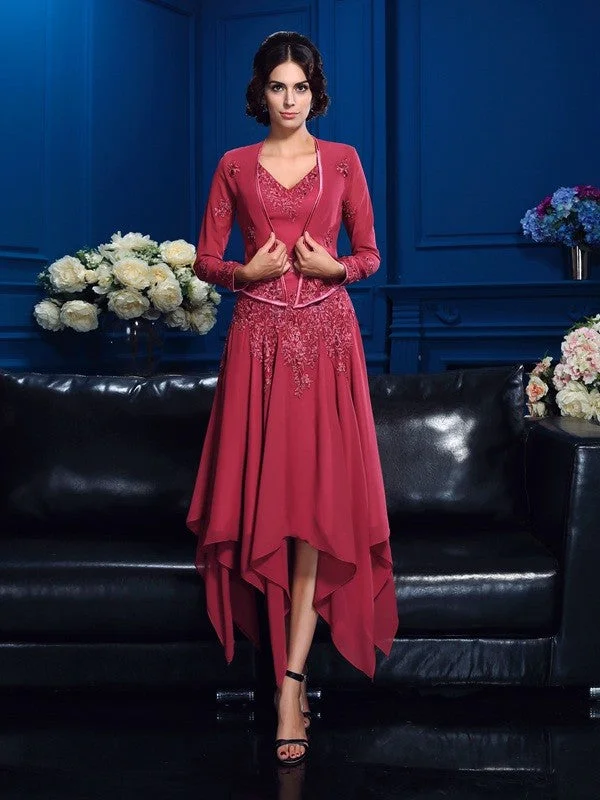 A-Line/Princess V-neck Applique Sleeveless High Low Chiffon Mother of the Bride Dresses TPP0007178 A-Line/Princess V-neck Applique Sleeveless High Low Chiffon Mother of the Bride Dresses TPP0007178