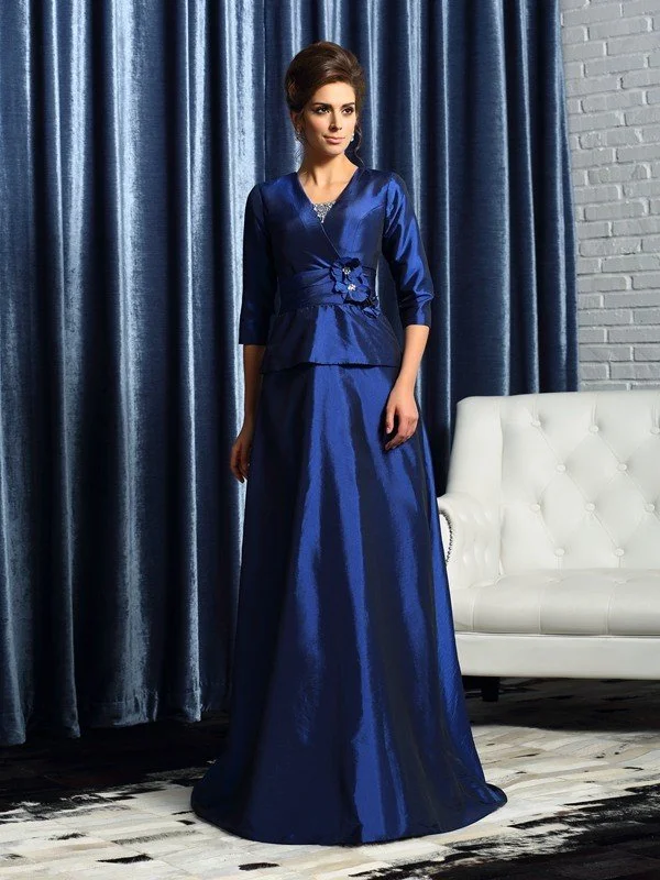 A-Line/Princess V-neck Beading 1/2 Sleeves Long Taffeta Mother of the Bride Dresses TPP0007201 A-Line/Princess V-neck Beading 1/2 Sleeves Long Taffeta Mother of the Bride Dresses TPP0007201