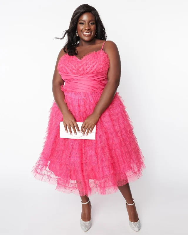 Unique Vintage Plus Size Hot Pink Tulle Cupcake Swing Dress | Hot Pink