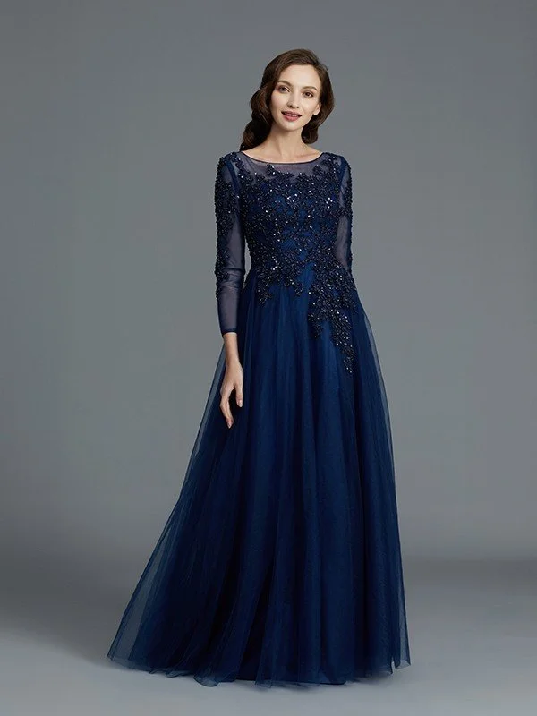 A-Line/Princess Long Sleeves Scoop Beading Floor-Length Tulle Mother of the Bride Dresses TPP0007069 A-Line/Princess Long Sleeves Scoop Beading Floor-Length Tulle Mother of the Bride Dresses TPP0007069