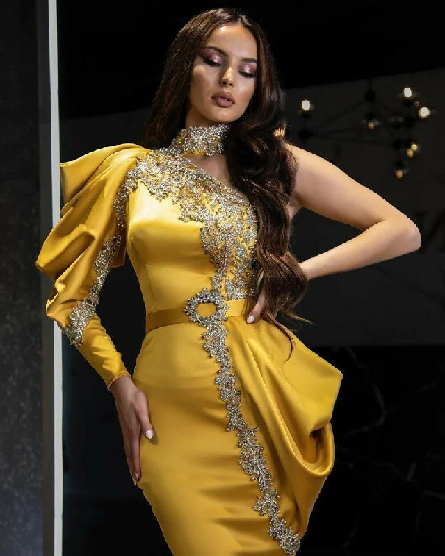 S4146F 2022 new high-neck single-sleeve heavy hand-drilling speed slim fishtail tail plus size evening dresses elegant S4146F 2022 new high-neck single-sleeve heavy hand-drilling speed slim fishtail tail plus size evening dresses elegant