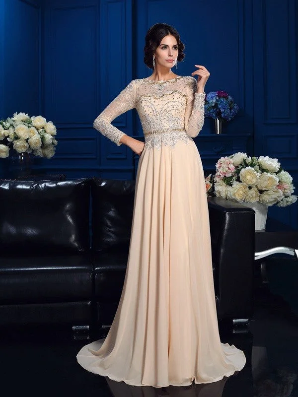 A-Line/Princess Scoop Beading Long Sleeves Long Chiffon Mother of the Bride Dresses TPP0007085 A-Line/Princess Scoop Beading Long Sleeves Long Chiffon Mother of the Bride Dresses TPP0007085