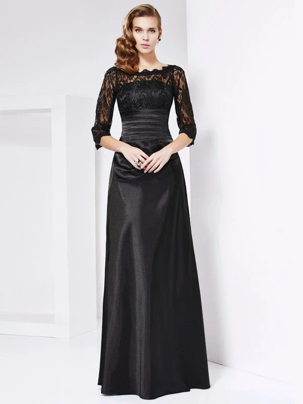 Sheath/Column Off the Shoulder 3/4 Sleeves Lace Long Elastic Woven Satin Mother of the Bride Dresses TPP0007145 Sheath/Column Off the Shoulder 3/4 Sleeves Lace Long Elastic Woven Satin Mother of the Bride Dresses TPP0007145