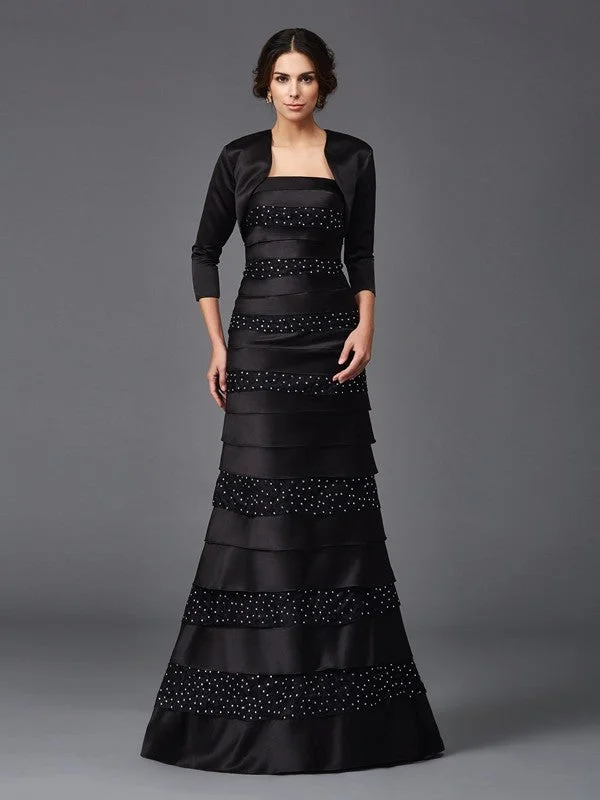 Sheath/Column Strapless Beading Sleeveless Long Satin Mother of the Bride Dresses TPP0007369