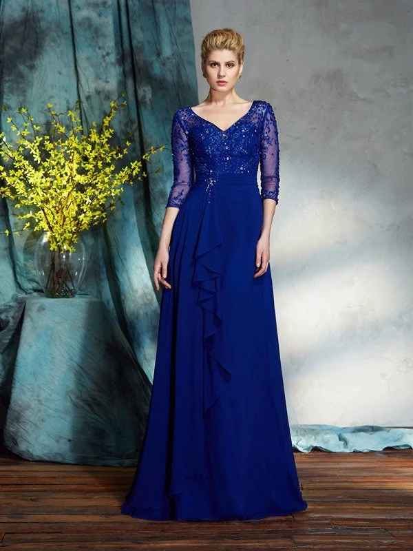 A-Line/Princess V-neck Sequin 3/4 Sleeves Long Chiffon Mother of the Bride Dresses TPP0007197 A-Line/Princess V-neck Sequin 3/4 Sleeves Long Chiffon Mother of the Bride Dresses TPP0007197