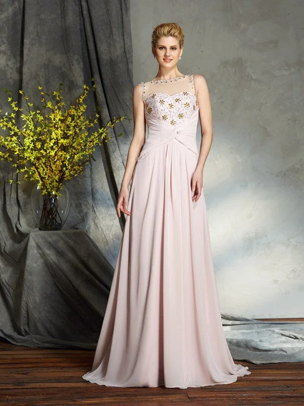 A-Line/Princess Bateau Applique Sleeveless Long Chiffon Mother of the Bride Dresses TPP0007443