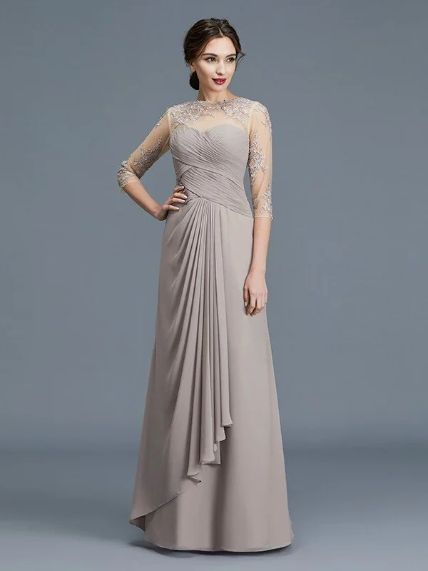 A-Line/Princess Sheer Neck 3/4 Sleeves Ruffles Chiffon Floor-Length Mother of the Bride Dresses TPP0007219 A-Line/Princess Sheer Neck 3/4 Sleeves Ruffles Chiffon Floor-Length Mother of the Bride Dresses TPP0007219