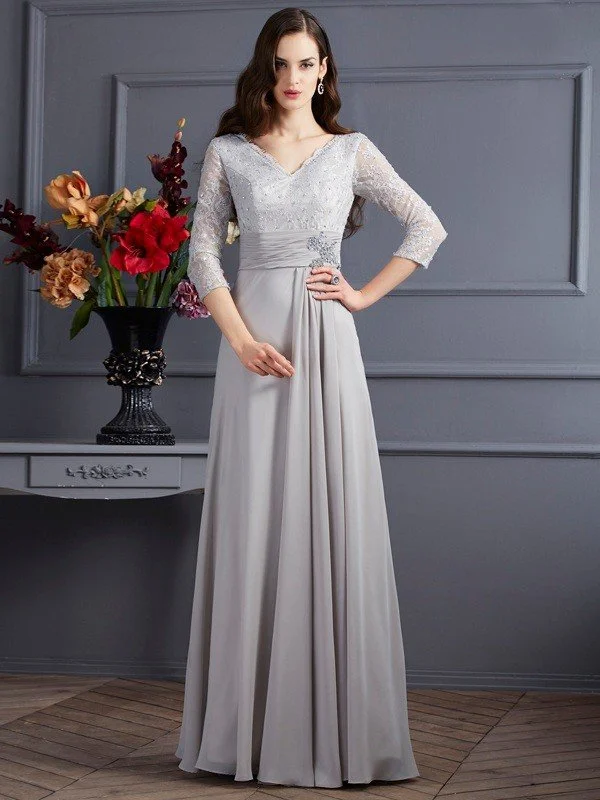 A-Line/Princess V-neck 3/4 Sleeves Applique Long Chiffon Mother of the Bride Dresses TPP0007309 A-Line/Princess V-neck 3/4 Sleeves Applique Long Chiffon Mother of the Bride Dresses TPP0007309