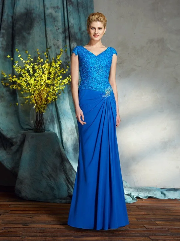 Sheath/Column V-neck Lace Short Sleeves Long Chiffon Mother of the Bride Dresses TPP0007326 Sheath/Column V-neck Lace Short Sleeves Long Chiffon Mother of the Bride Dresses TPP0007326