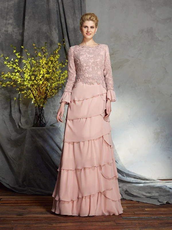 Sheath/Column Scoop Ruffles Long Sleeves Long Chiffon Mother of the Bride Dresses TPP0007282 Sheath/Column Scoop Ruffles Long Sleeves Long Chiffon Mother of the Bride Dresses TPP0007282