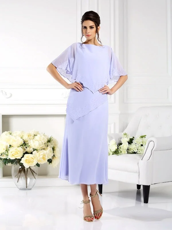 Sheath/Column Bateau 1/2 Sleeves Long Chiffon Mother of the Bride Dresses TPP0007237 Sheath/Column Bateau 1/2 Sleeves Long Chiffon Mother of the Bride Dresses TPP0007237