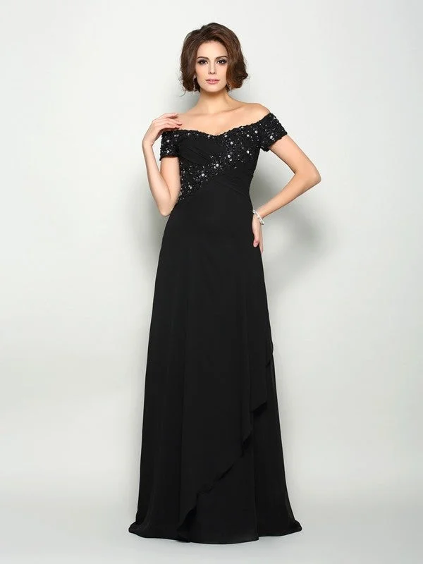 A-Line/Princess Off-the-Shoulder Beading Short Sleeves Long Chiffon Mother of the Bride Dresses TPP0007300 A-Line/Princess Off-the-Shoulder Beading Short Sleeves Long Chiffon Mother of the Bride Dresses TPP0007300