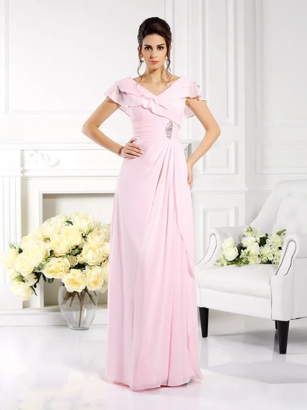 A-Line/Princess V-neck Ruffles Short Sleeves Long Chiffon Mother of the Bride Dresses TPP0007149 A-Line/Princess V-neck Ruffles Short Sleeves Long Chiffon Mother of the Bride Dresses TPP0007149